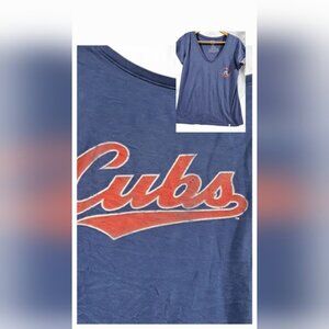 '47 Brand 100% Cotton SZ Large Chicago Cubs Short Sleeve V-Neck Blue T-Shirt